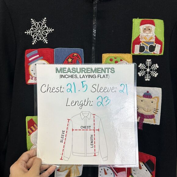 Vintage Onque Casuals Ugly Sweater M Christmas‎ Applique Patch Full Zip Cardigan - Picture 5 of 7